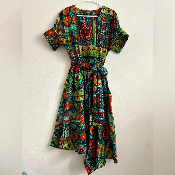 Eva Franco Dresses & Skirts - Eva Franco Vibrant Short Sleeve Silk Dress | size 6